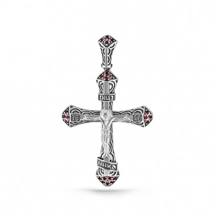 Крест из серебра с топазом красным